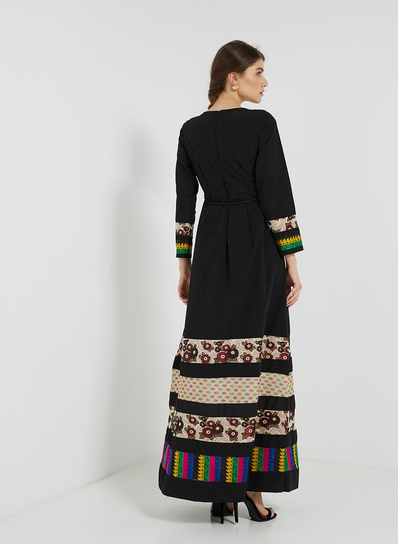 Golden Apple - Patchwork Detailed Long Sleeves Maxi Dress Black - Image 1