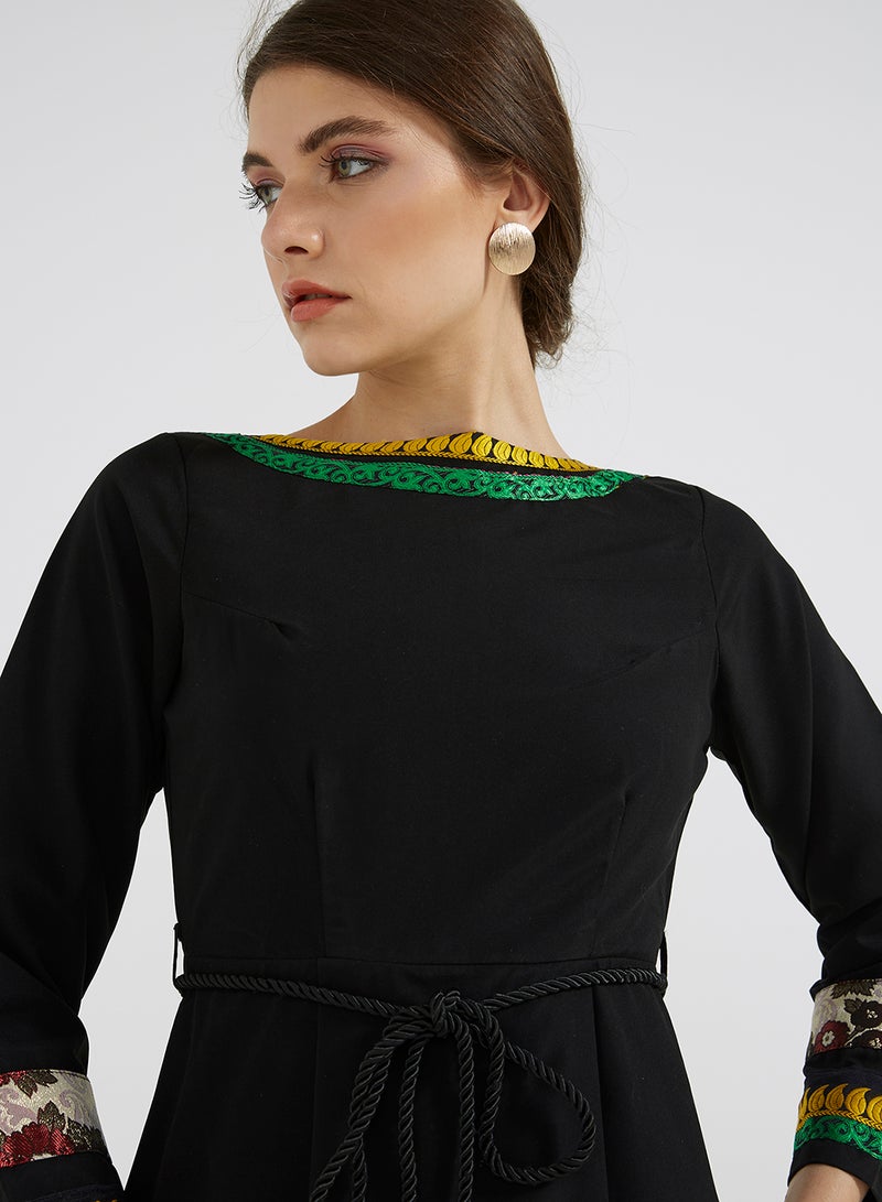 Golden Apple - Patchwork Detailed Long Sleeves Maxi Dress Black - Image 1