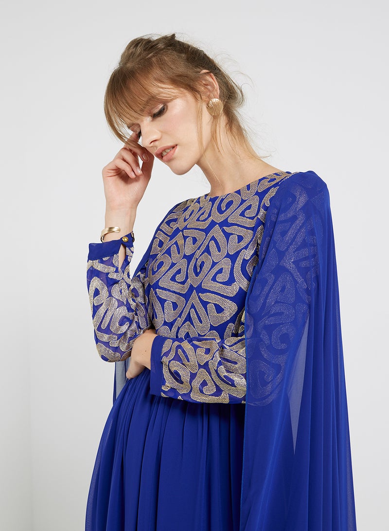 Golden Apple Flared Hemline Long Sleeves Maxi Dress Blue/Gold  - Image 3