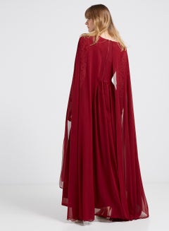 Flared Hemline Long Sleeves Maxi Dress Maroon/Gold - v1531749937/N15748657A_M2