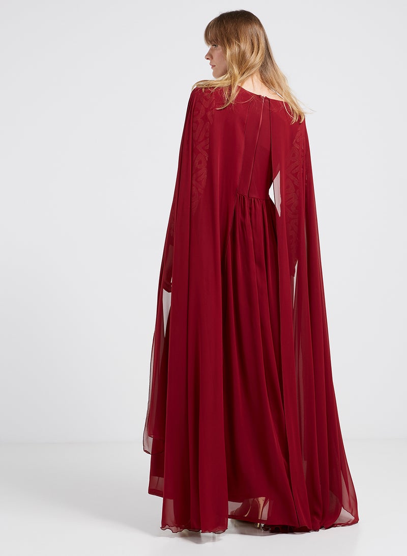 Golden Apple Flared Hemline Long Sleeves Maxi Dress Maroon/Gold  - Image 2