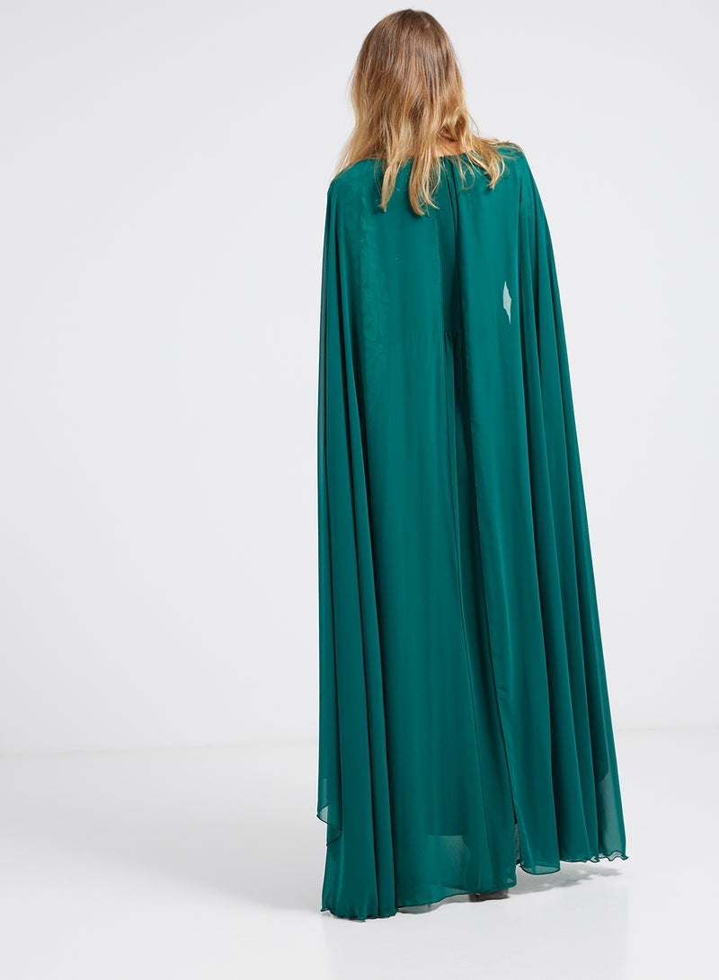 Golden Apple Flared Hemline Long Sleeves Maxi Dress Green/Gold  - Image 2