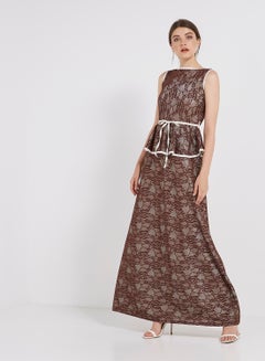 Lace Detailed Sleeveless Maxi Dress Brown