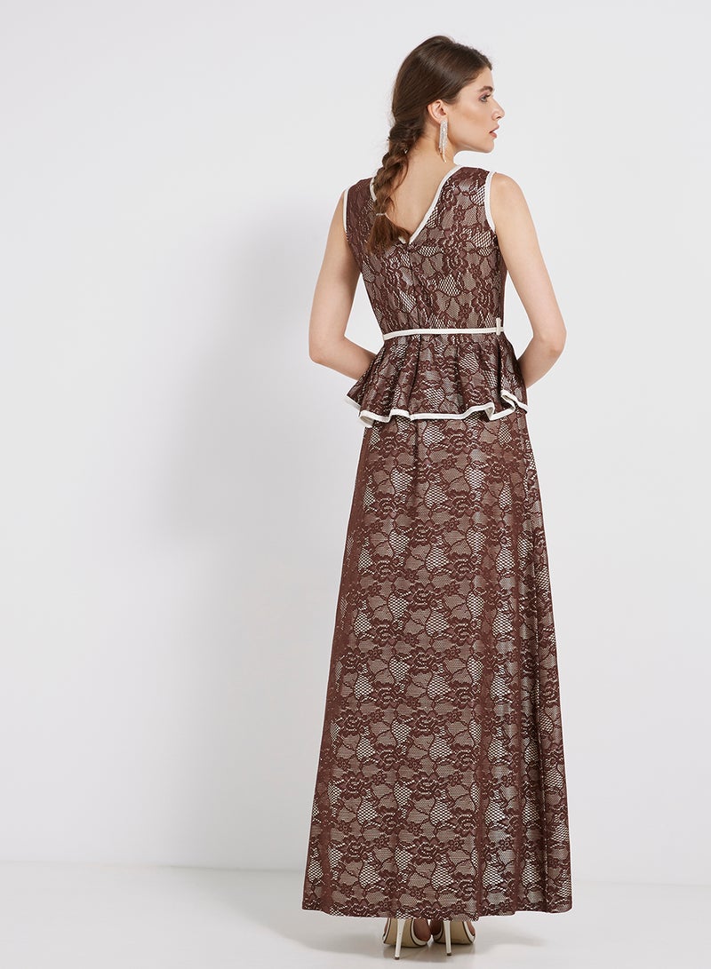 Golden Apple - Lace Detailed Sleeveless Maxi Dress Brown - Image 1