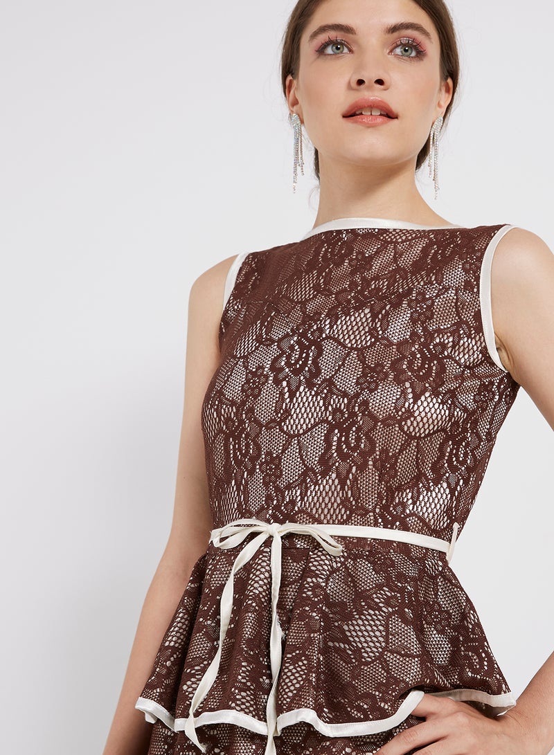 Golden Apple - Lace Detailed Sleeveless Maxi Dress Brown - Image 1