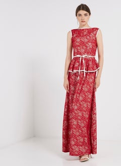 Lace Detailed Sleeveless Maxi Dress Red