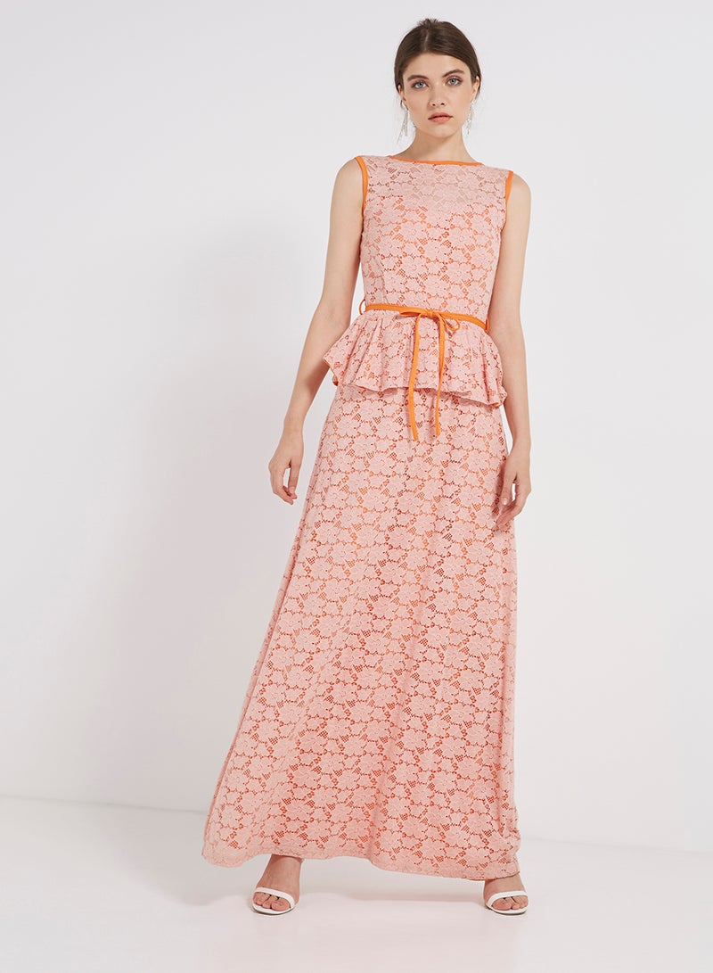 Golden Apple - Lace Detailed Sleeveless Maxi Dress Peach - Image 1