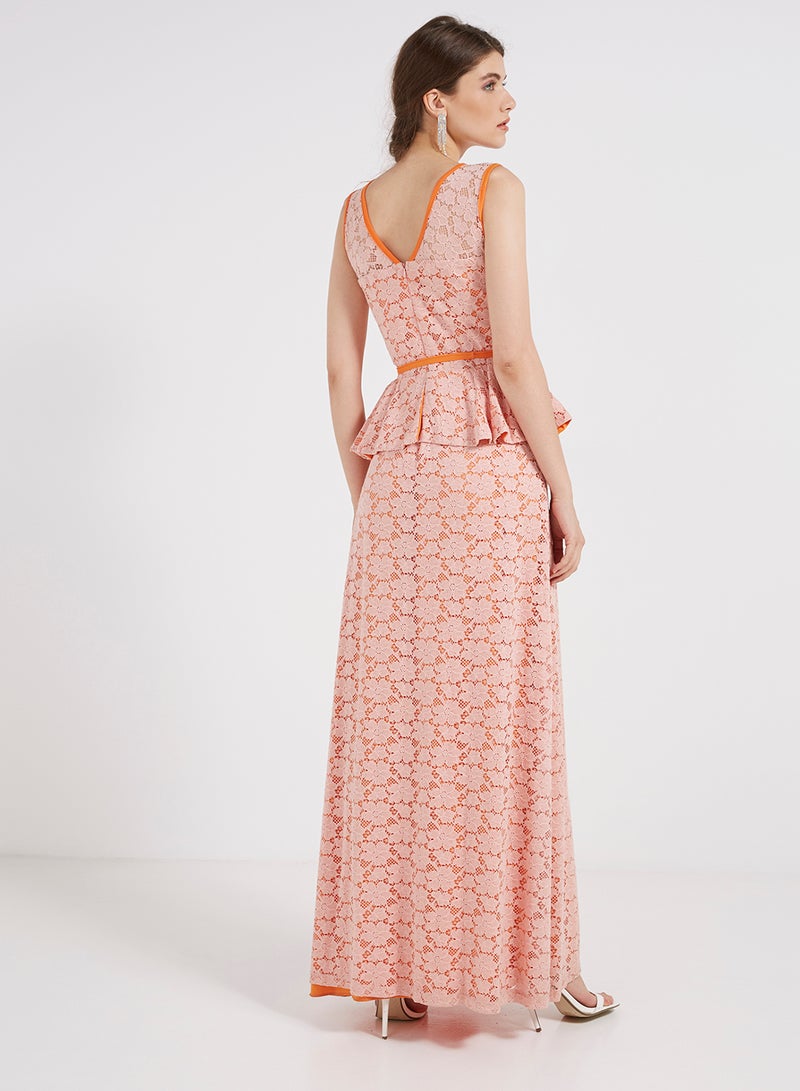 Golden Apple - Lace Detailed Sleeveless Maxi Dress Peach - Image 1