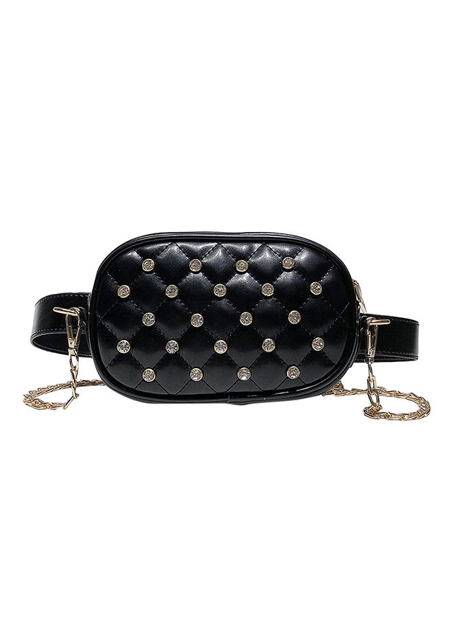 Leather Detachable Chain Waistpack Black 