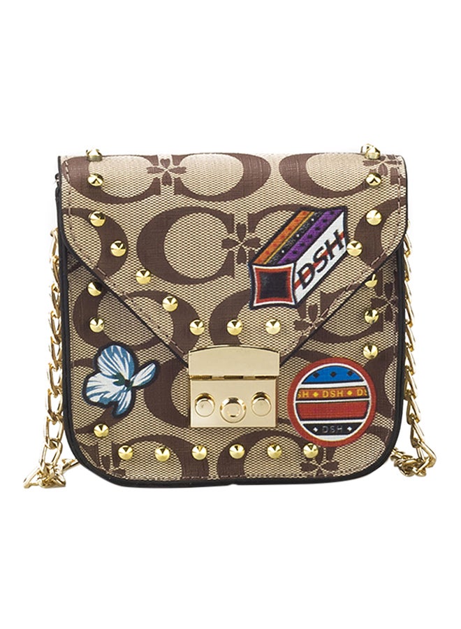 Push Lock Closure Leather Crossbody Bag Khaki 