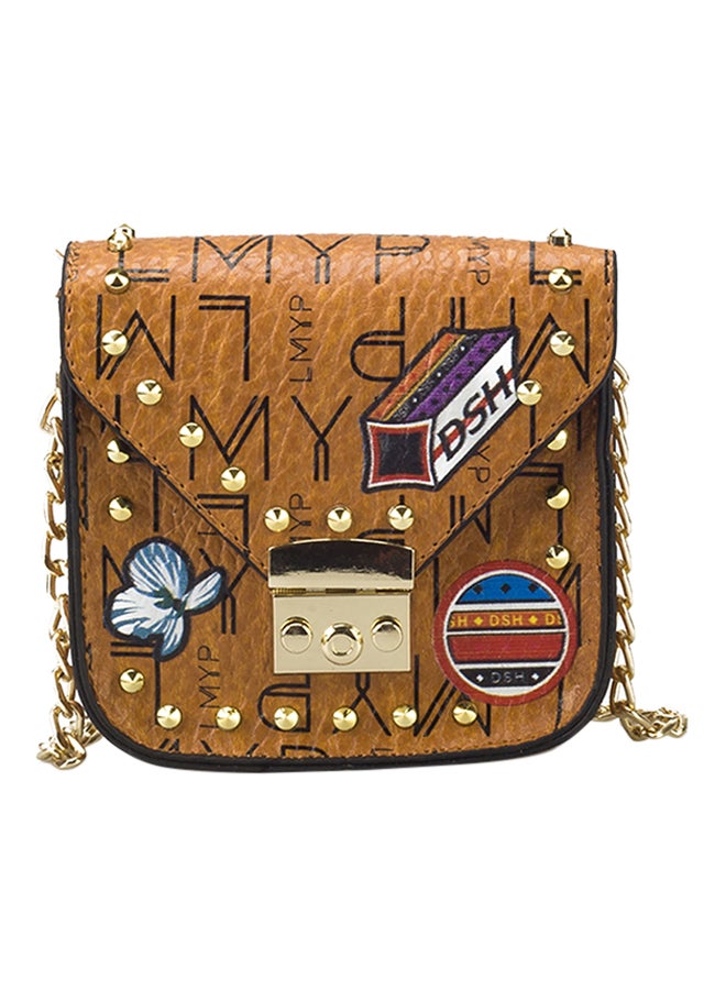 Push Lock Closure Leather Crossbody Bag Tan 
