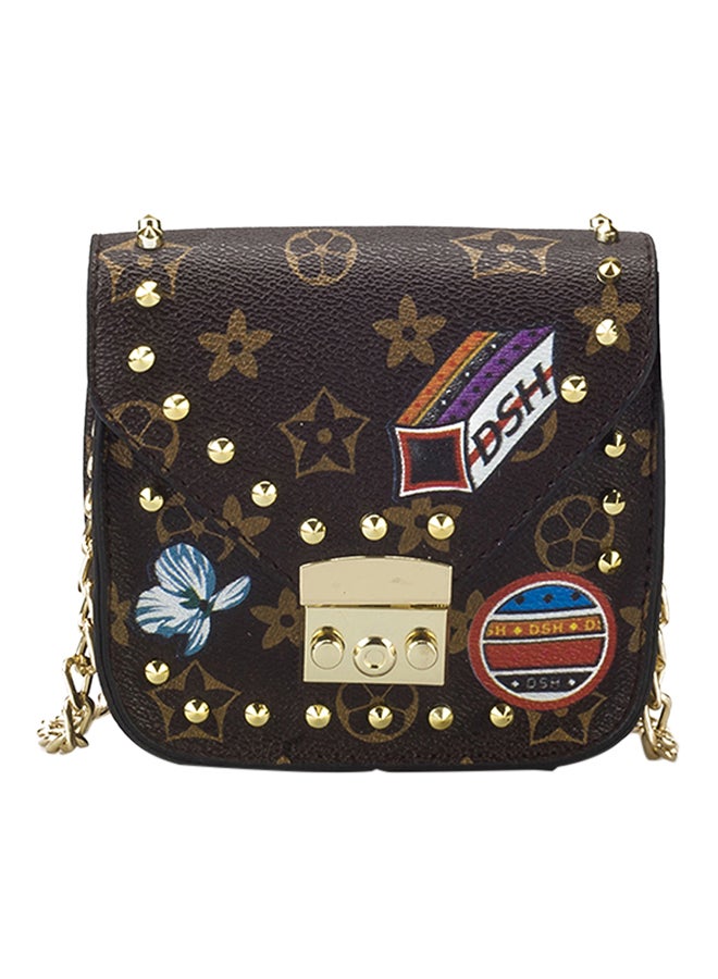 Push Lock Closure Leather Crossbody Bag Brown 