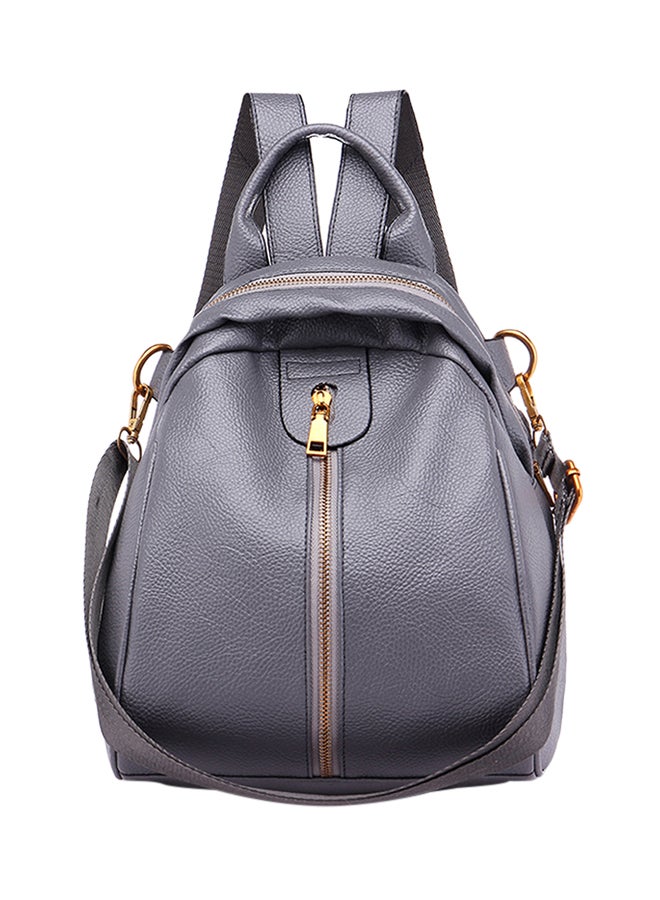 Leather Zipper Closure Backpack Grey