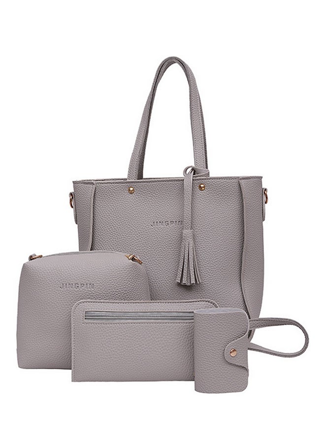4 Piece Leather Tote Bag Set Grey 