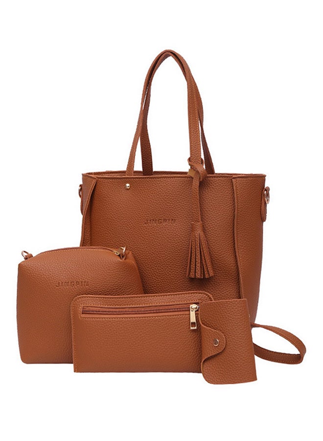 4 Piece Leather Tote Bag Set Brown