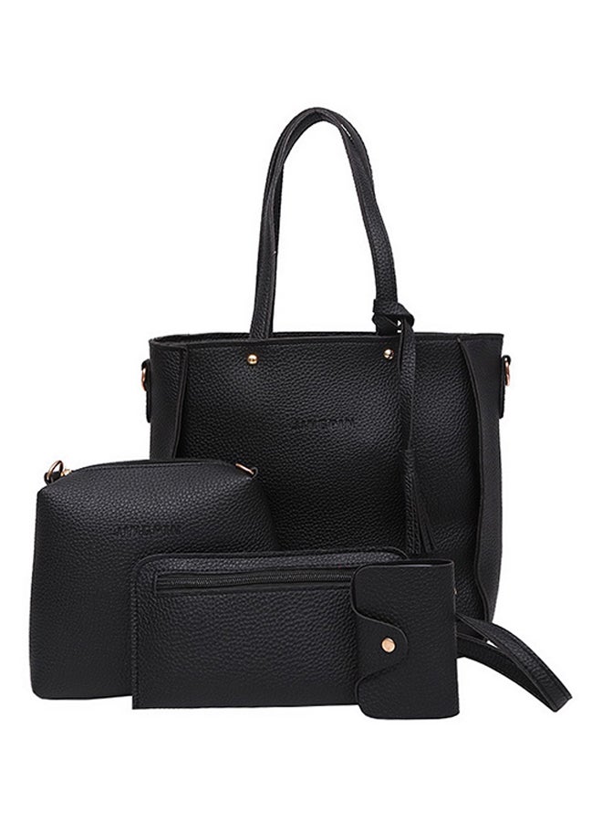 4 Piece Leather Tote Bag Set Black  - Image 1