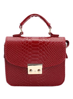 Leather Flap Closure Satchel Bag Burgundy