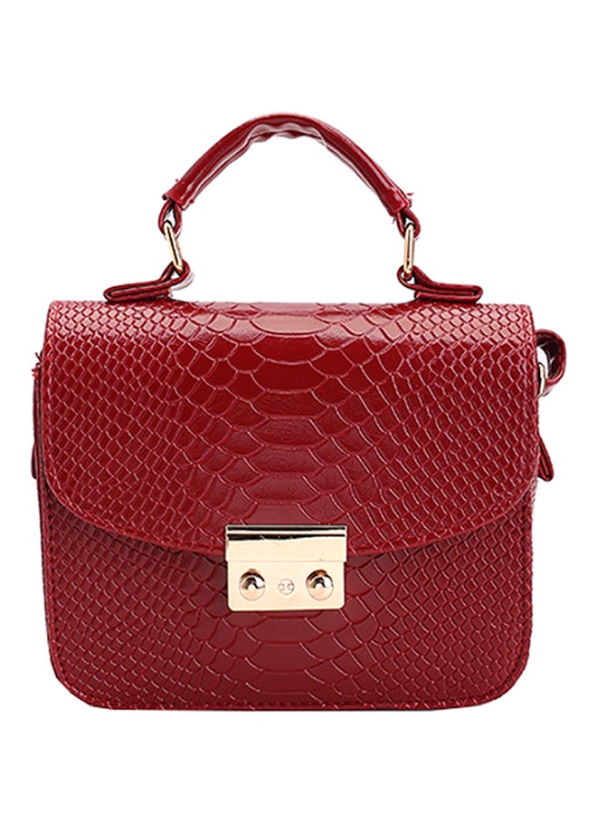 Generic - Leather Flap Closure Satchel Bag Burgundy - Image 1
