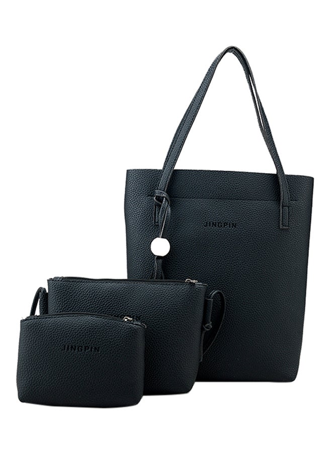 طقم حقائب اليد الجلدية للتسوق مكوّن من 3 قطع أسود