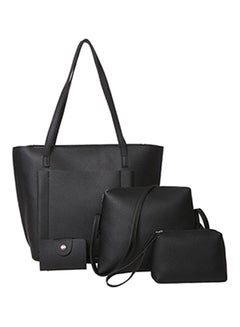 4 Piece Leather Tote Bag Set Black