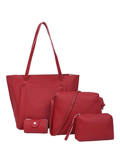 4 Piece Leather Tote Bag Set Red