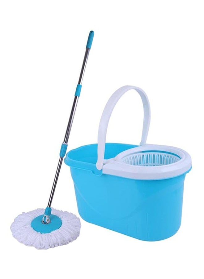 ممسحة دوارة حتى 360 درجة تعمل بالضغط اليدوي ومرفقة بدلو أزرق/ أبيض