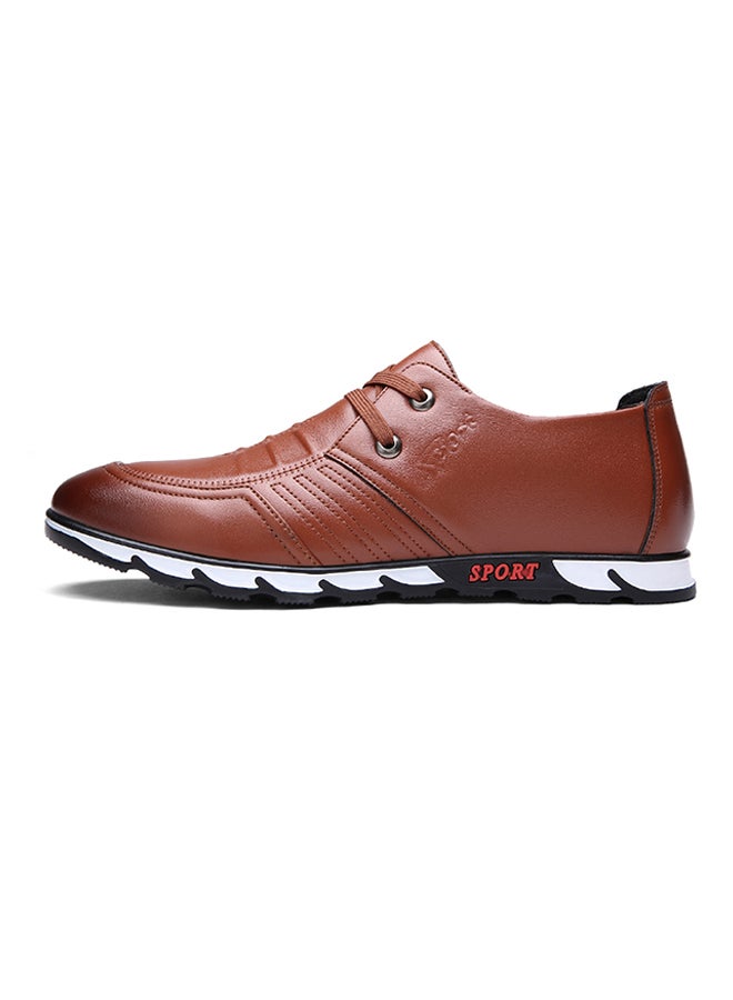 High Quality Leather Lace-Up Fashion Sneakers Brown  - Image 1