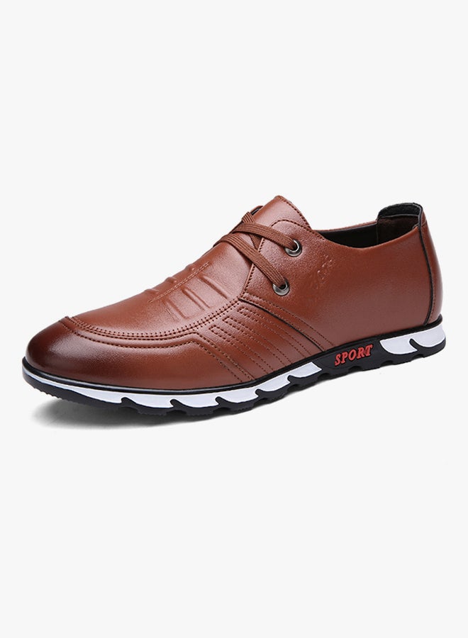High Quality Leather Lace-Up Fashion Sneakers Brown  - Image 2
