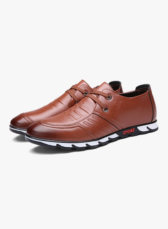 High Quality Leather Lace-Up Fashion Sneakers Brown  - Image 3