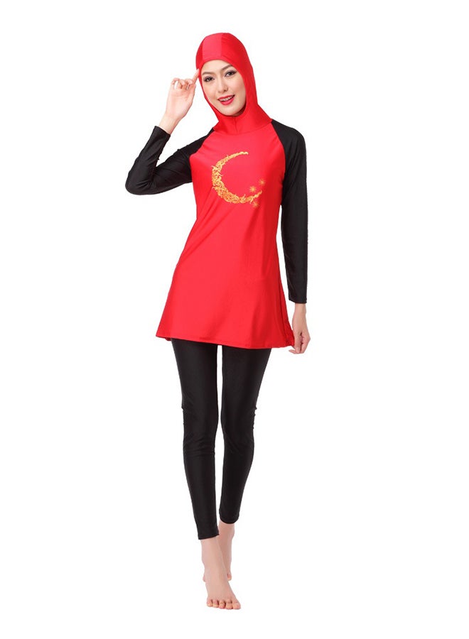 ملابس سباحة بوركيني إسلامية طويلة الأكمام أحمر وأسود - Image 1
