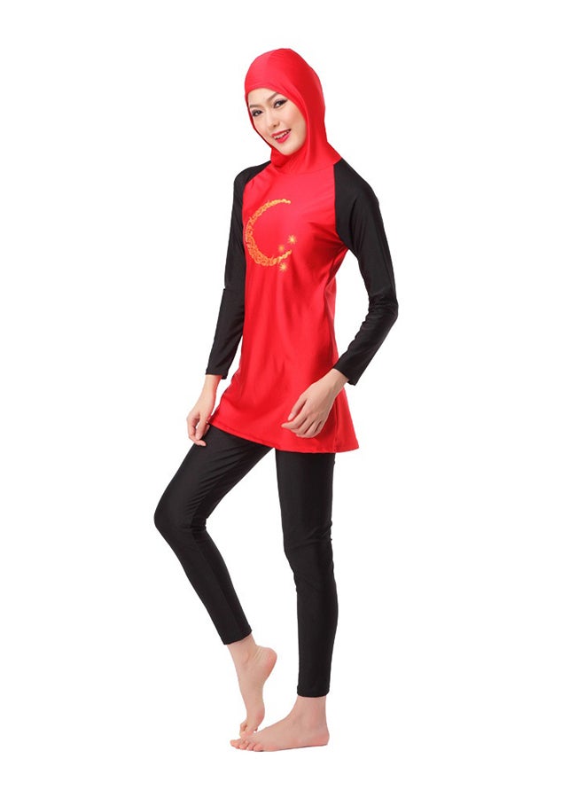 ملابس سباحة بوركيني إسلامية طويلة الأكمام أحمر وأسود - Image 3