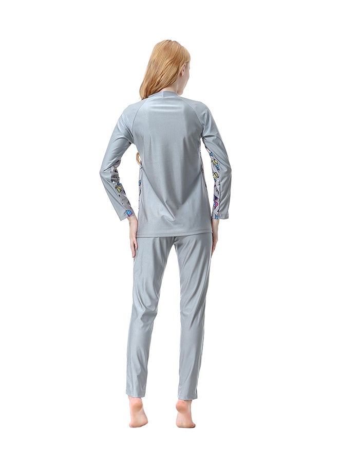 Leaf Printed Casual Three Piece Swimsuit Grey - Image 2