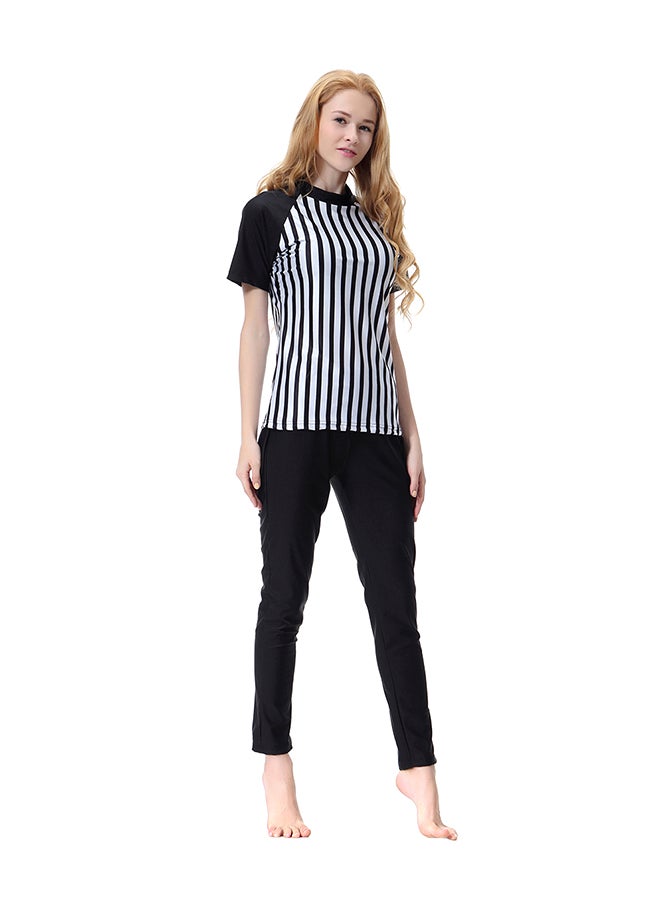 Stripe Printed Casual Swimsuit Black/White - Image 1