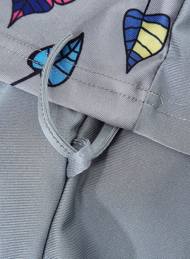 Leaf Printed Casual Three Piece Swimsuit Grey - Image 3