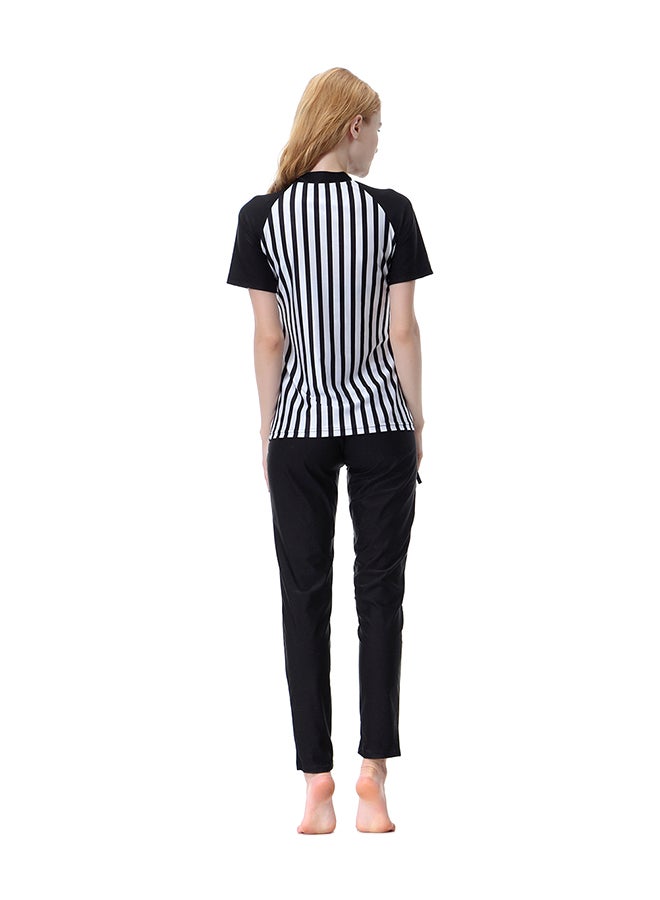 Stripe Printed Casual Swimsuit Black/White - Image 2