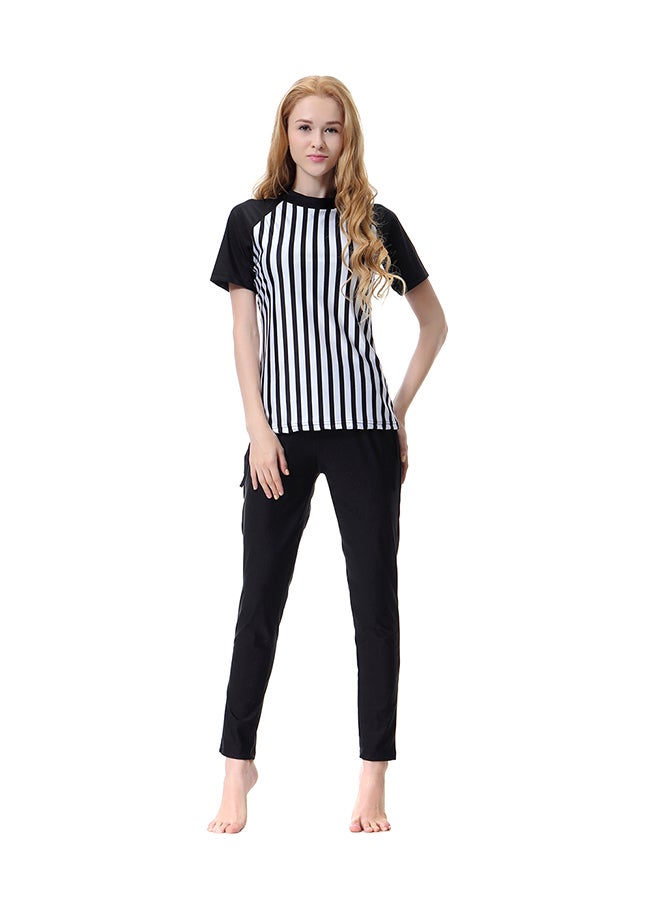 Stripe Printed Casual Swimsuit Black/White - Image 3