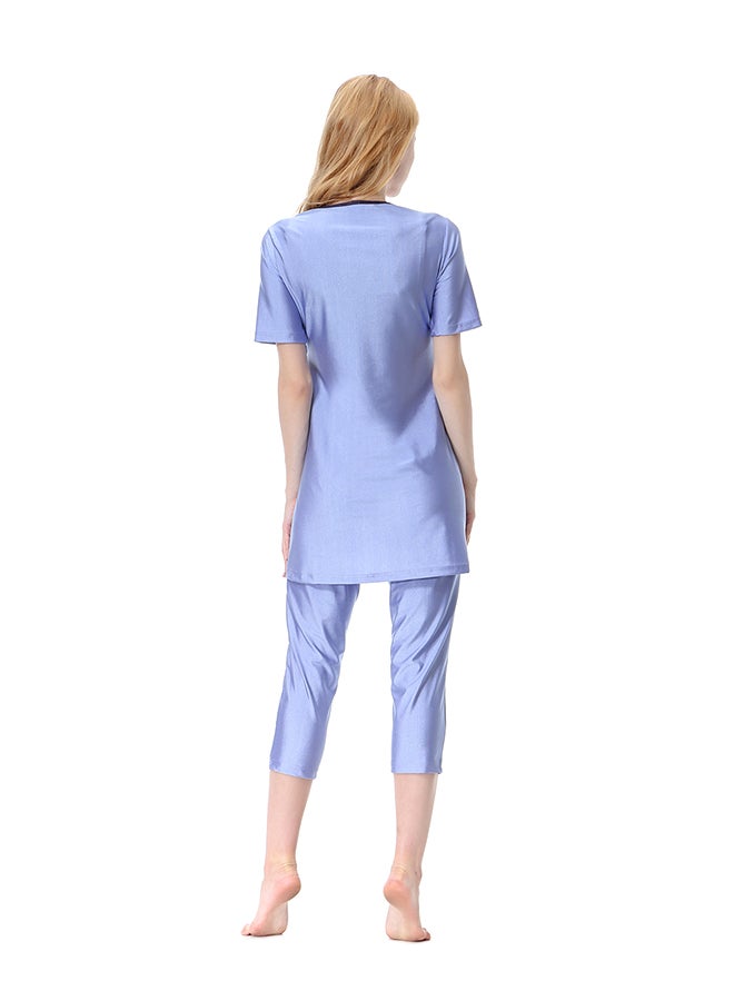 Short Sleeves Three Piece Swimsuit Lavender - Image 2