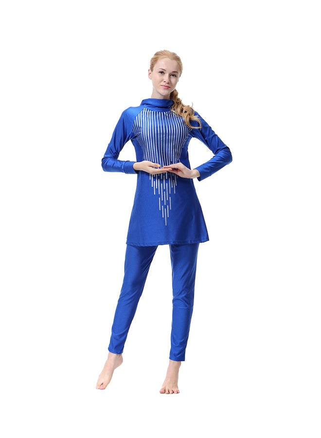 Solid Long Sleeve Hooded Three Piece Burkinis Blue - Image 1