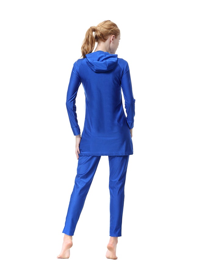 Solid Long Sleeve Hooded Three Piece Burkinis Blue - Image 2