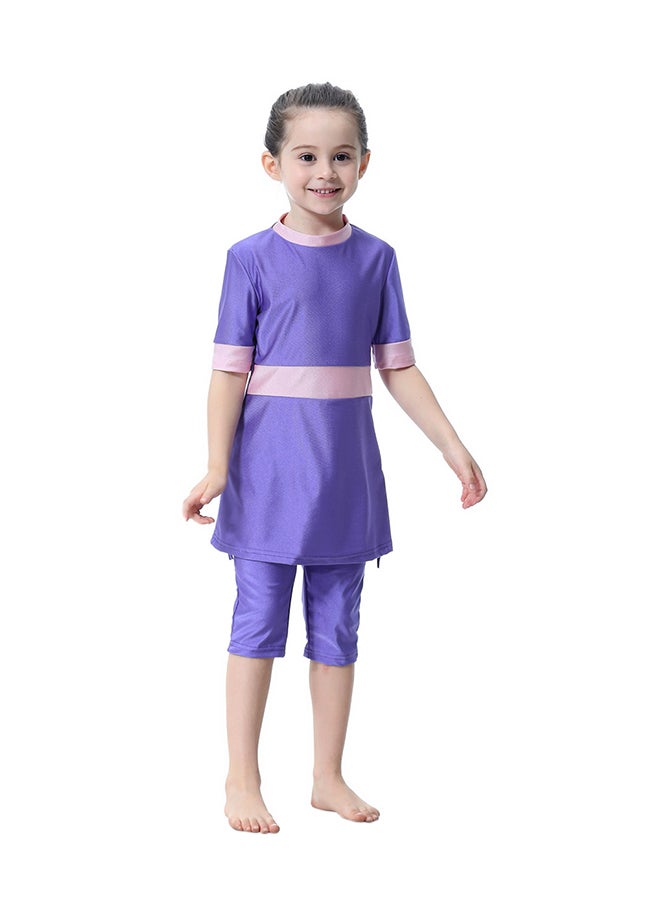 Round Neck Short Sleeves Beachwear Purple/Pink  - Image 1