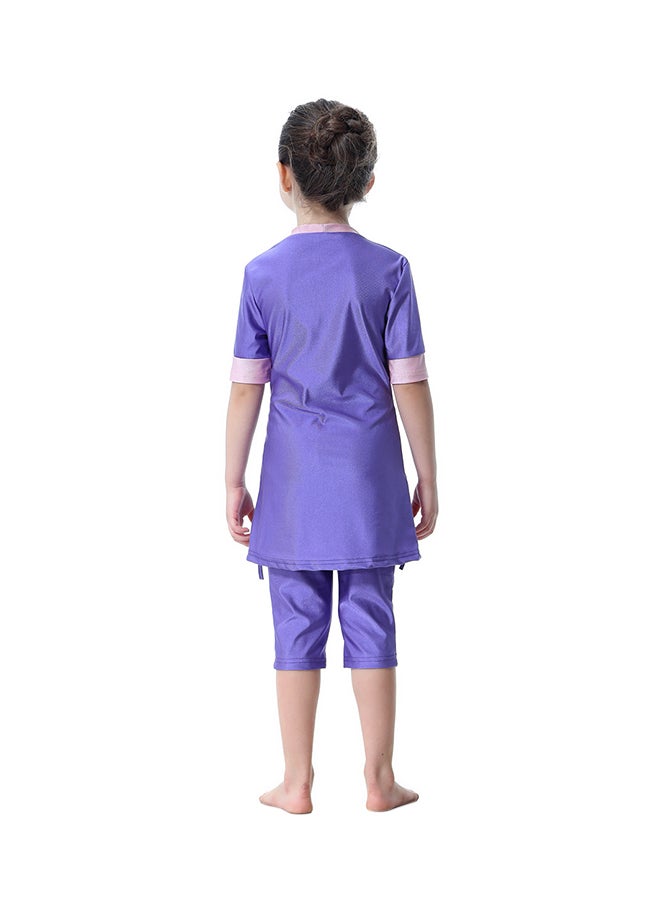 Round Neck Short Sleeves Beachwear Purple/Pink  - Image 2