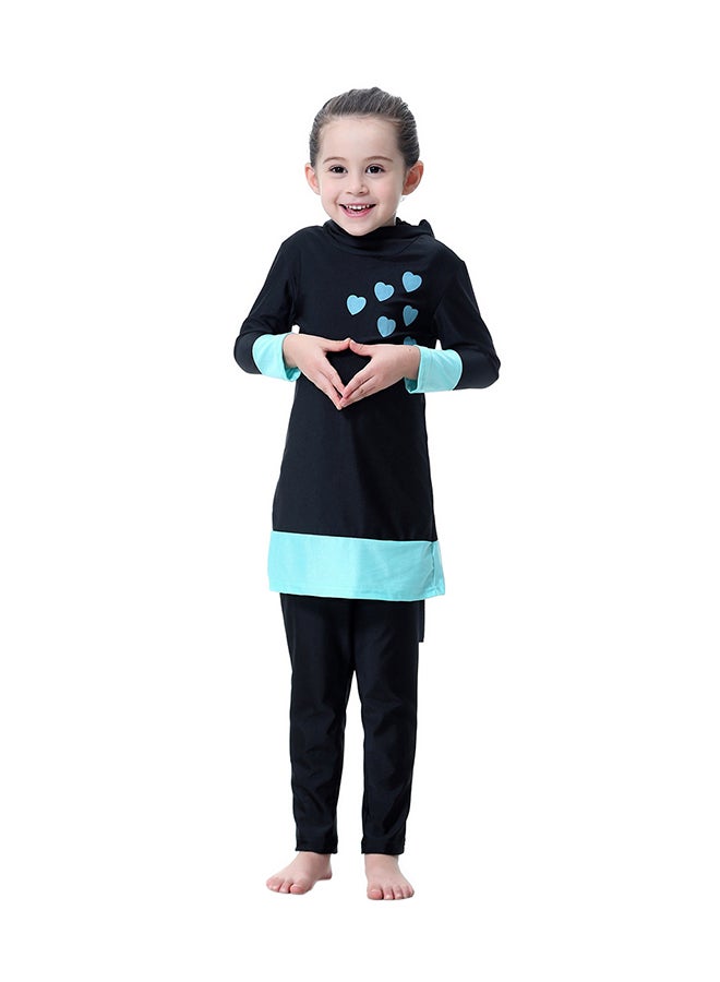 Generic Heart Printed Long Sleeves Burkinis Black/Blue  - Image 1