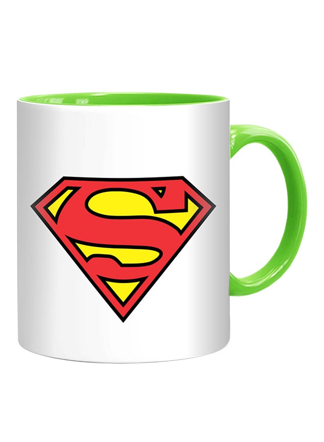 Fm Styles Cool Superman Logo Printed Mug White/Green/Yellow 10centimeter - Image 1