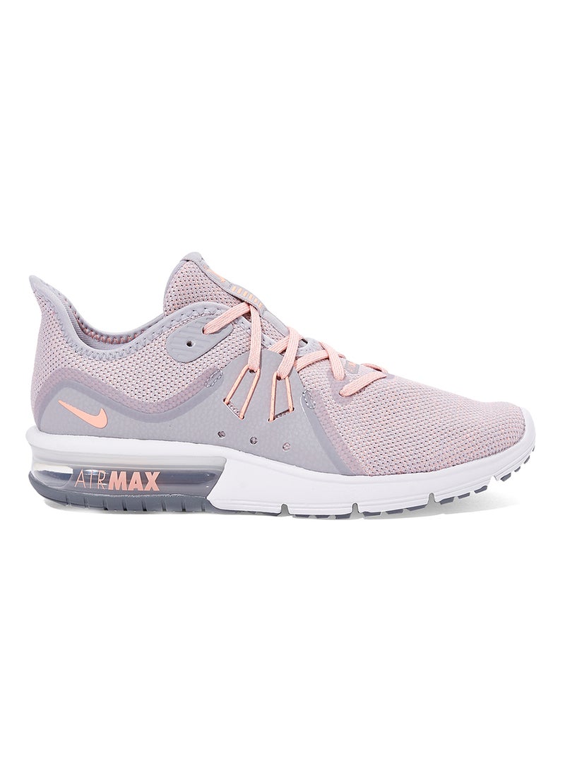 Nike Air Max Sequent 3 Lace-Up Trainers Atmosphere Grey/Crimson Pulse/Hot Punch - Image 1