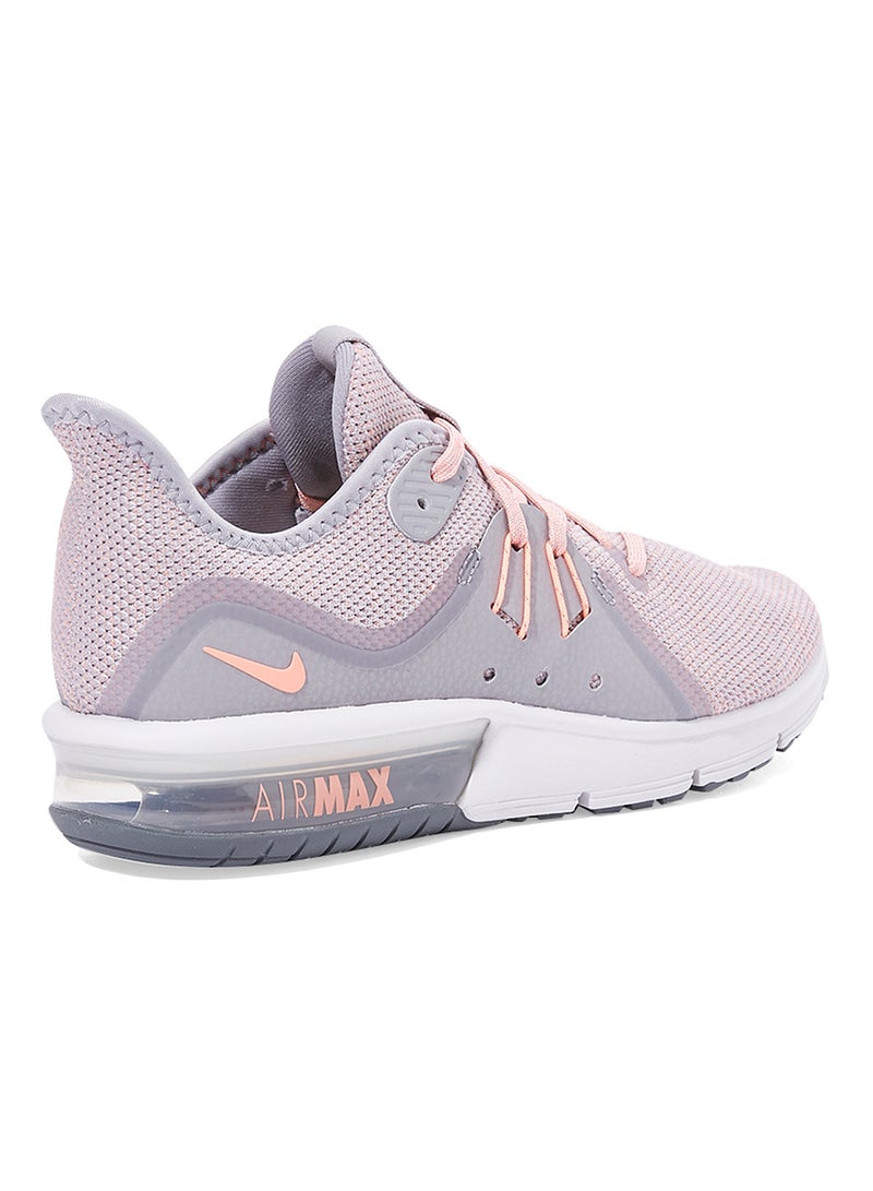 Nike Air Max Sequent 3 Lace-Up Trainers Atmosphere Grey/Crimson Pulse/Hot Punch - Image 2