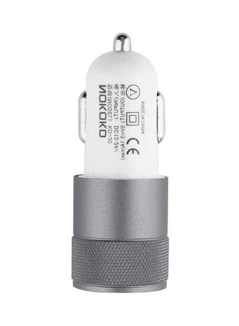 2-Port Bullet Shape Socket Dual USB Charger For Mobile Phones White/Grey