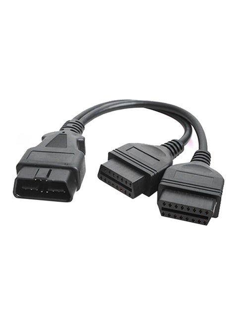 16-Pin OBD 2 Male To Dual Female Splitter Extension Cable Black