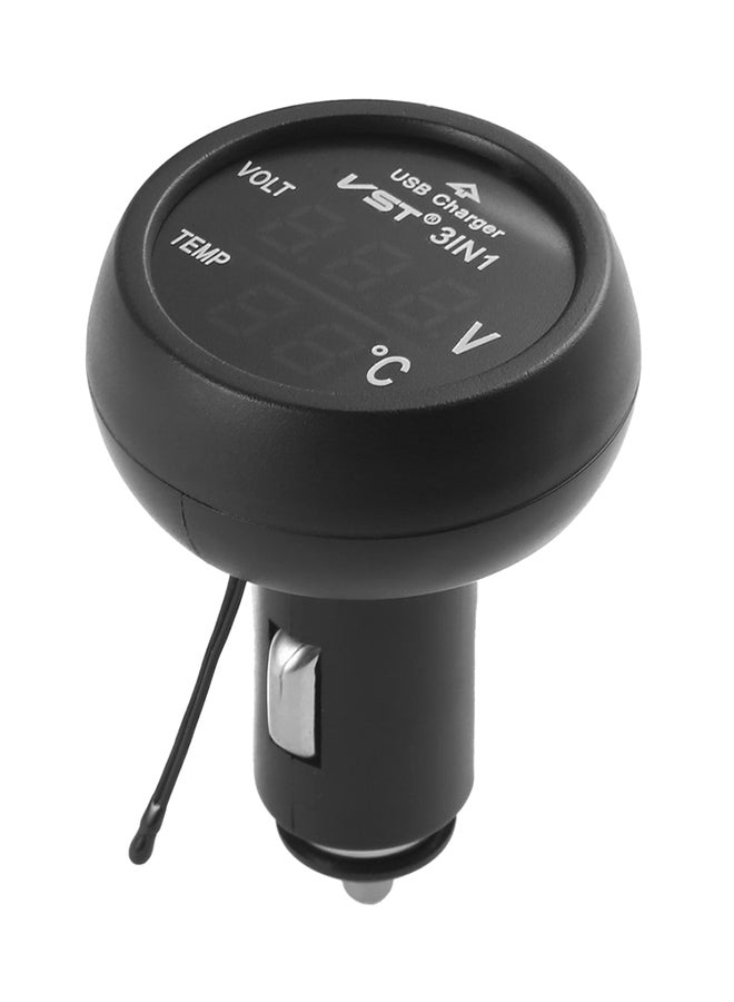 OUTAD 3-In-1 Digital LED USB Car Charger Black - Image 1