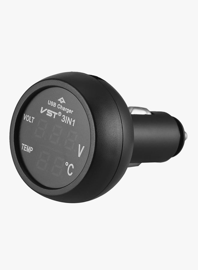 OUTAD 3-In-1 Digital LED USB Car Charger Black - Image 3
