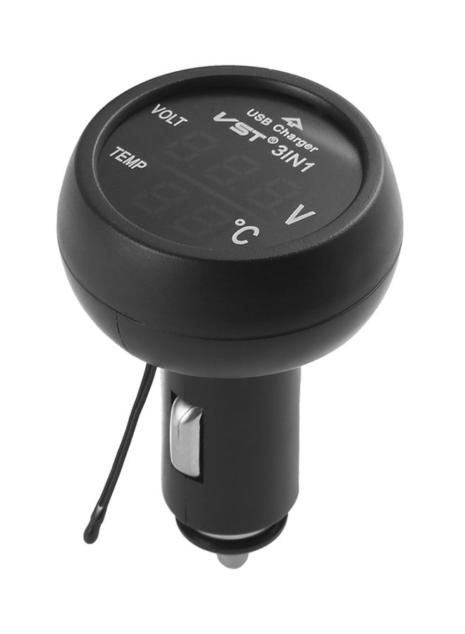 OUTAD 3-In-1 Digital LED USB Car Charger Black - Image 1